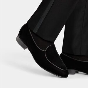 SUITSUPPLY Black Tuxedo Cotton Velvet Slip-On Loafers
